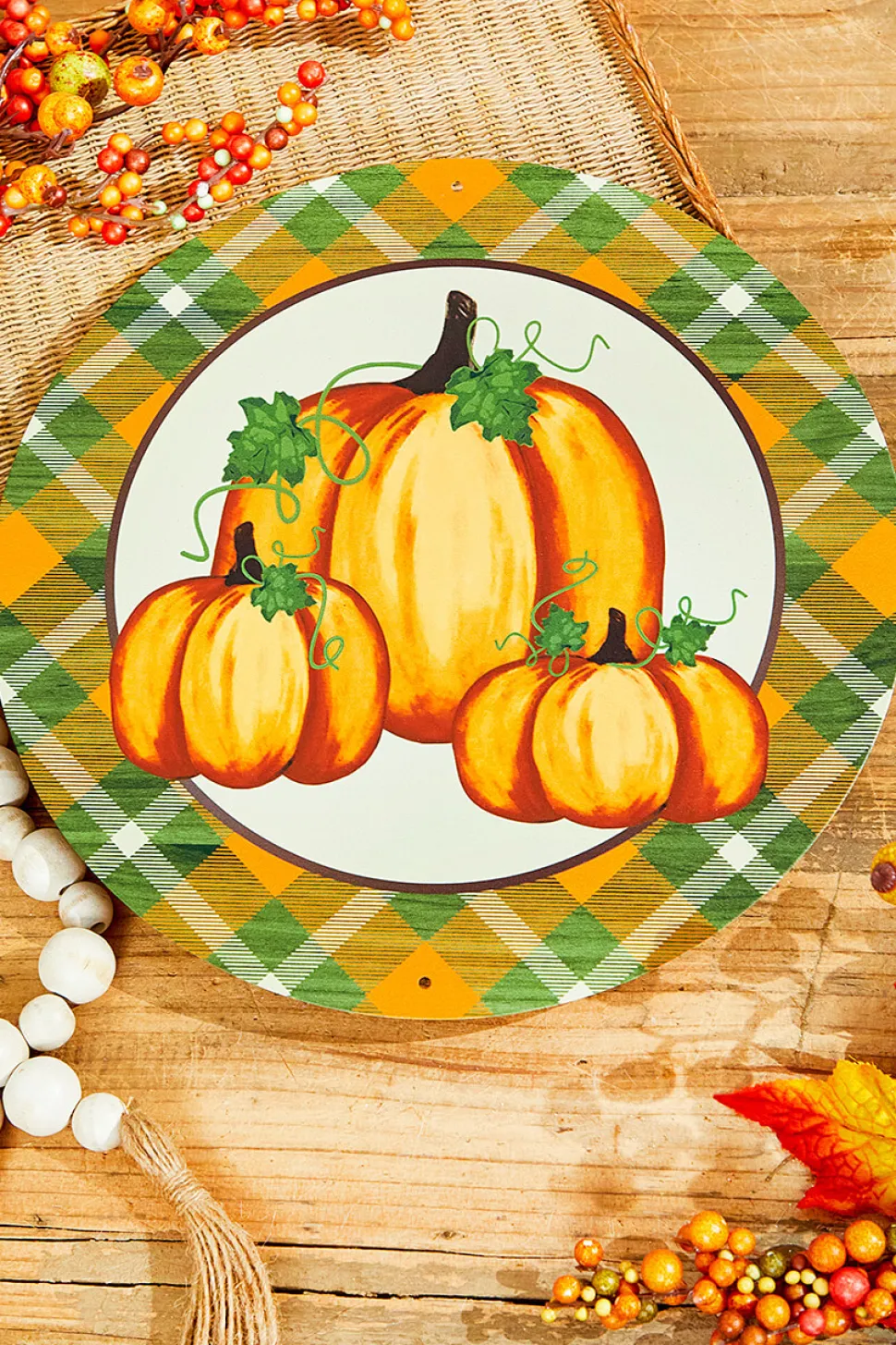 12" Metal Pumpkin/Plaid