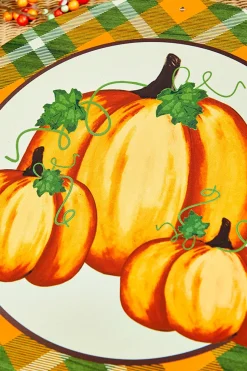 12" Metal Pumpkin/Plaid