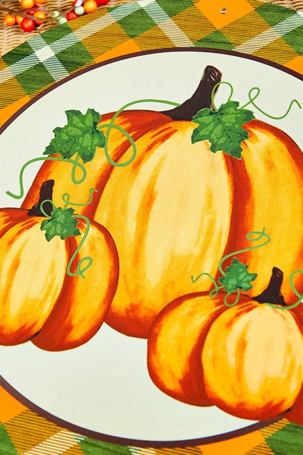 12" Metal Pumpkin/Plaid