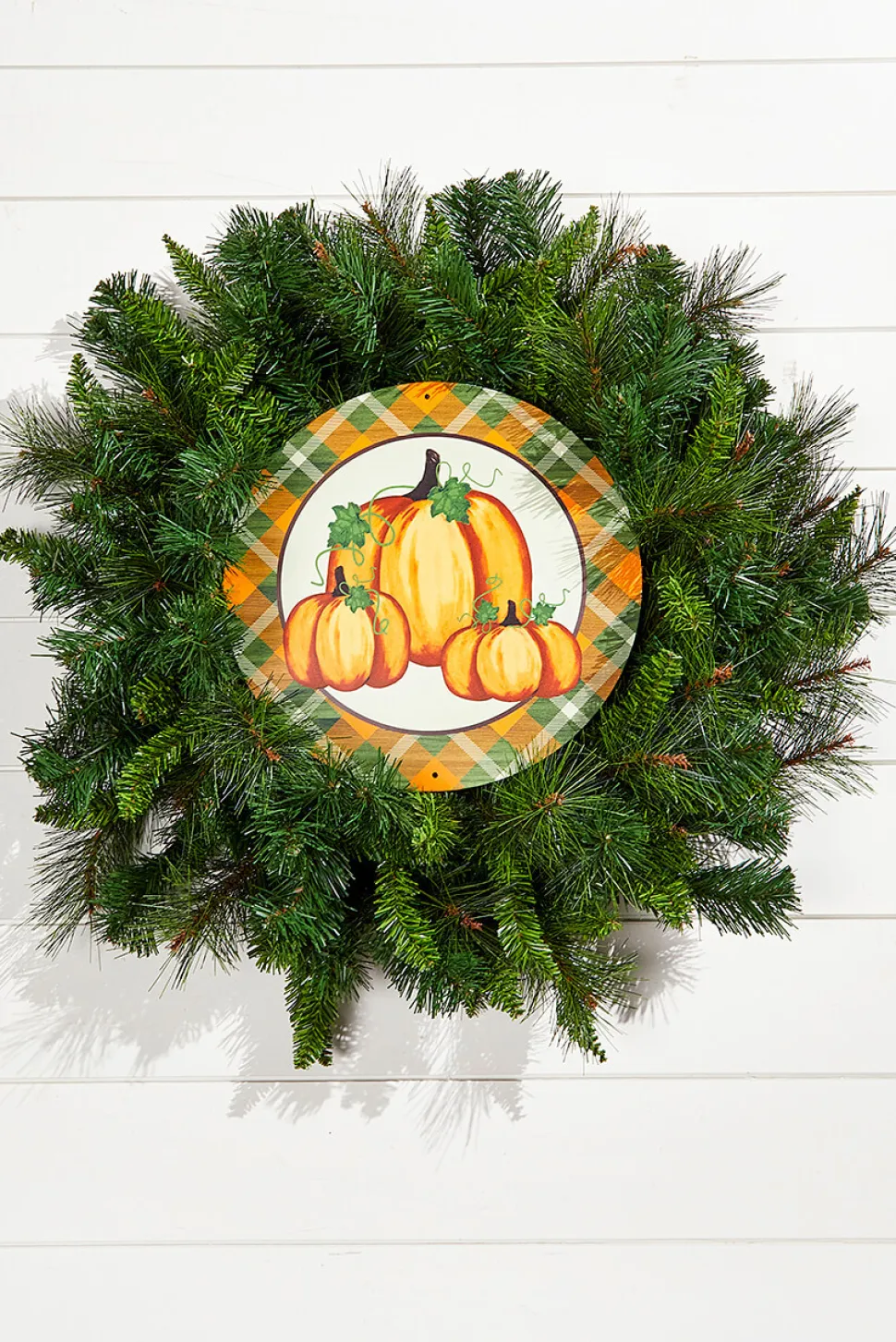 12" Metal Pumpkin/Plaid