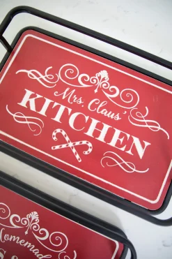 Metal & Wood Engraved Holiday Trays - Set of 2