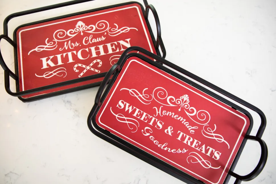 Metal & Wood Engraved Holiday Trays - Set of 2