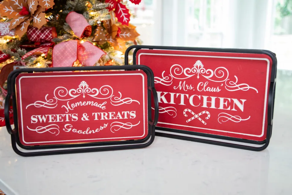 Metal & Wood Engraved Holiday Trays - Set of 2