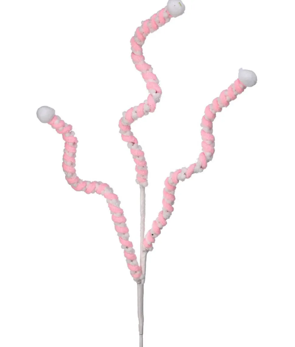 25” Mini Cotton Ball Peppermint Christmas Spray - Pink/White