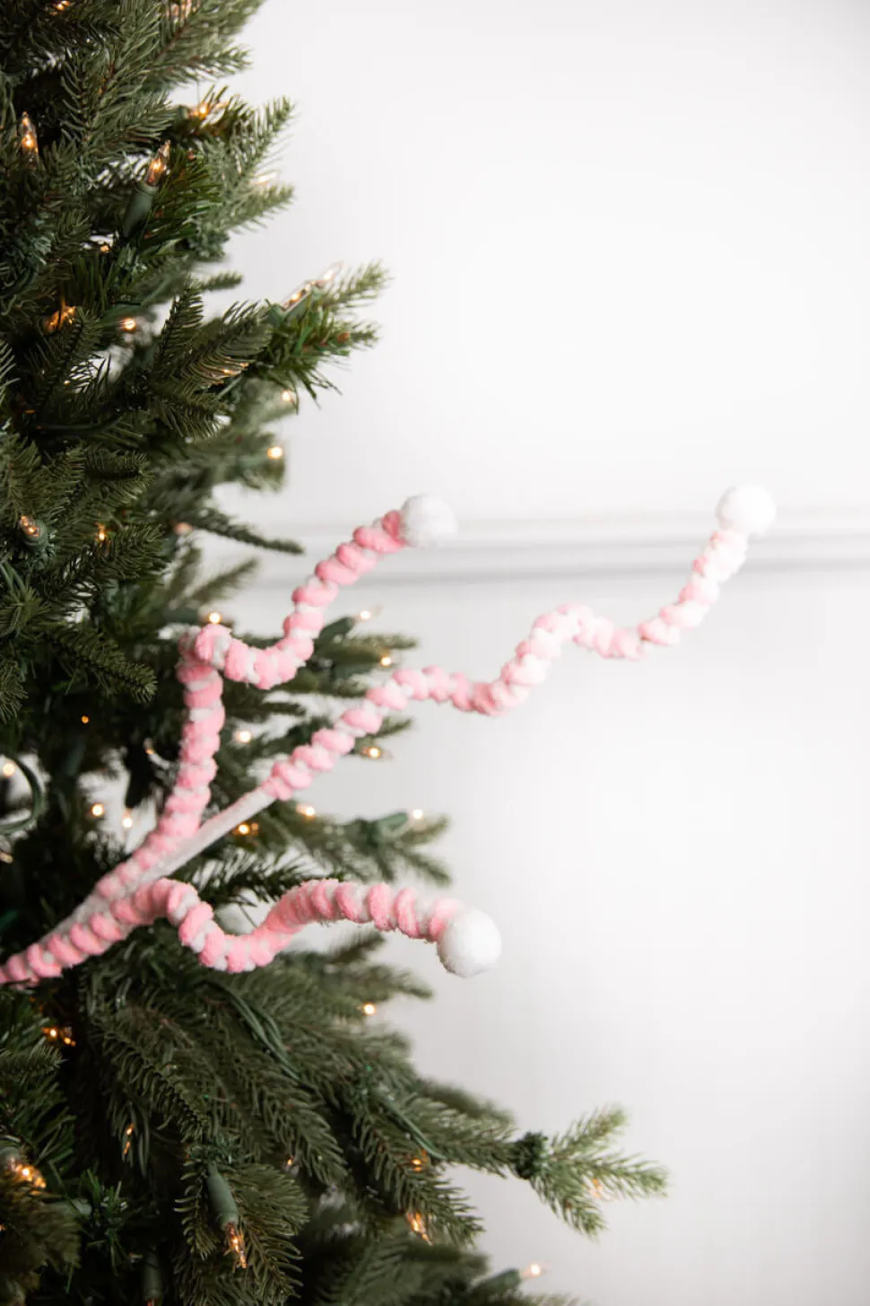 25” Mini Cotton Ball Peppermint Christmas Spray - Pink/White