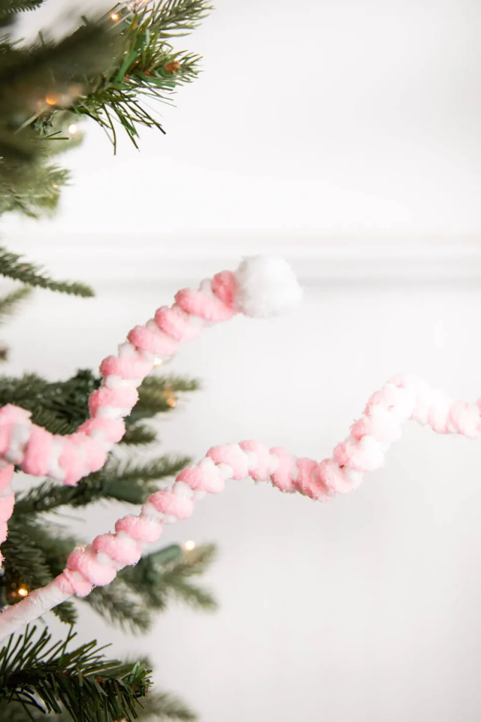 25” Mini Cotton Ball Peppermint Christmas Spray - Pink/White