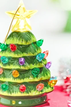 3" Mini Nostalgic Tree Ornaments - Green with Multi Lights