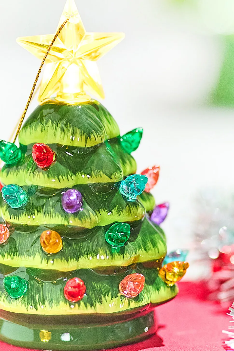 3" Mini Nostalgic Tree Ornaments - Green with Multi Lights