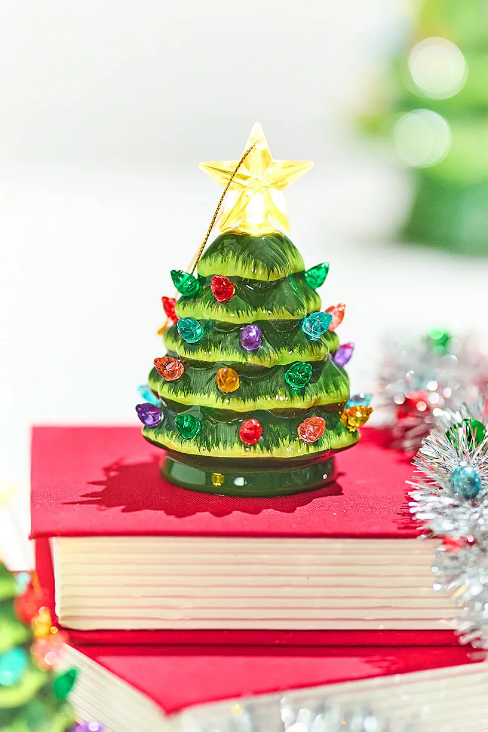 3" Mini Nostalgic Tree Ornaments - Green with Multi Lights