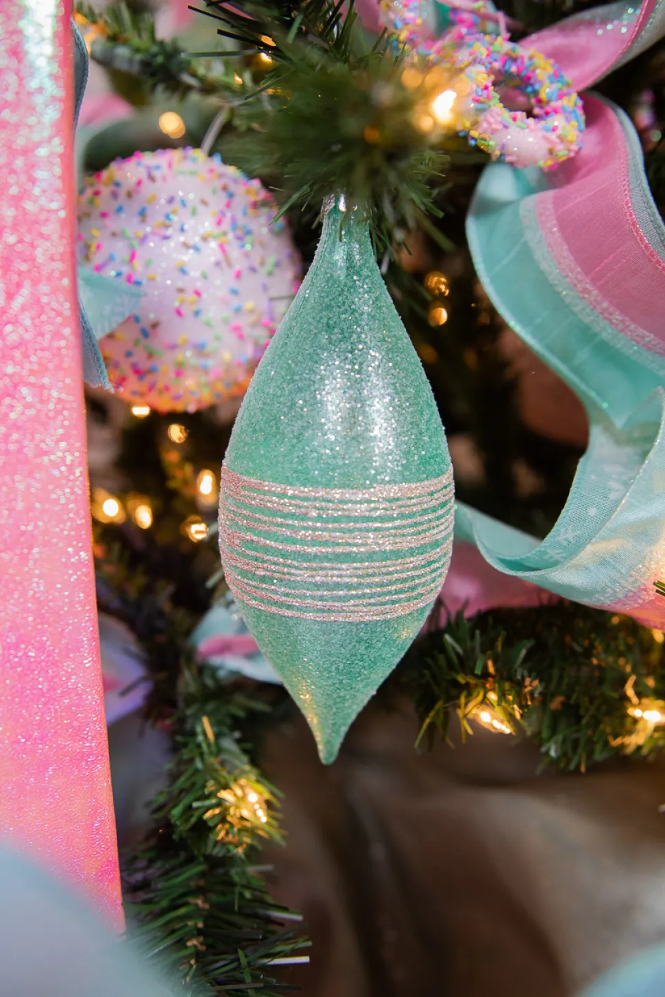 4-7" Mint Glitter Sweet Shoppe Ornament - 3 Pc/Box