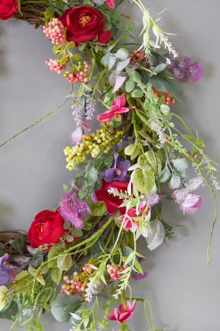 24" Mixed Flower Wreath - Red, Purple & Green
