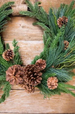 26” Mixed Greens with Pinecones Swag Wreath