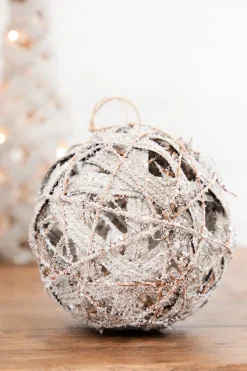 6" Natural Frost Vine Ball Ornament