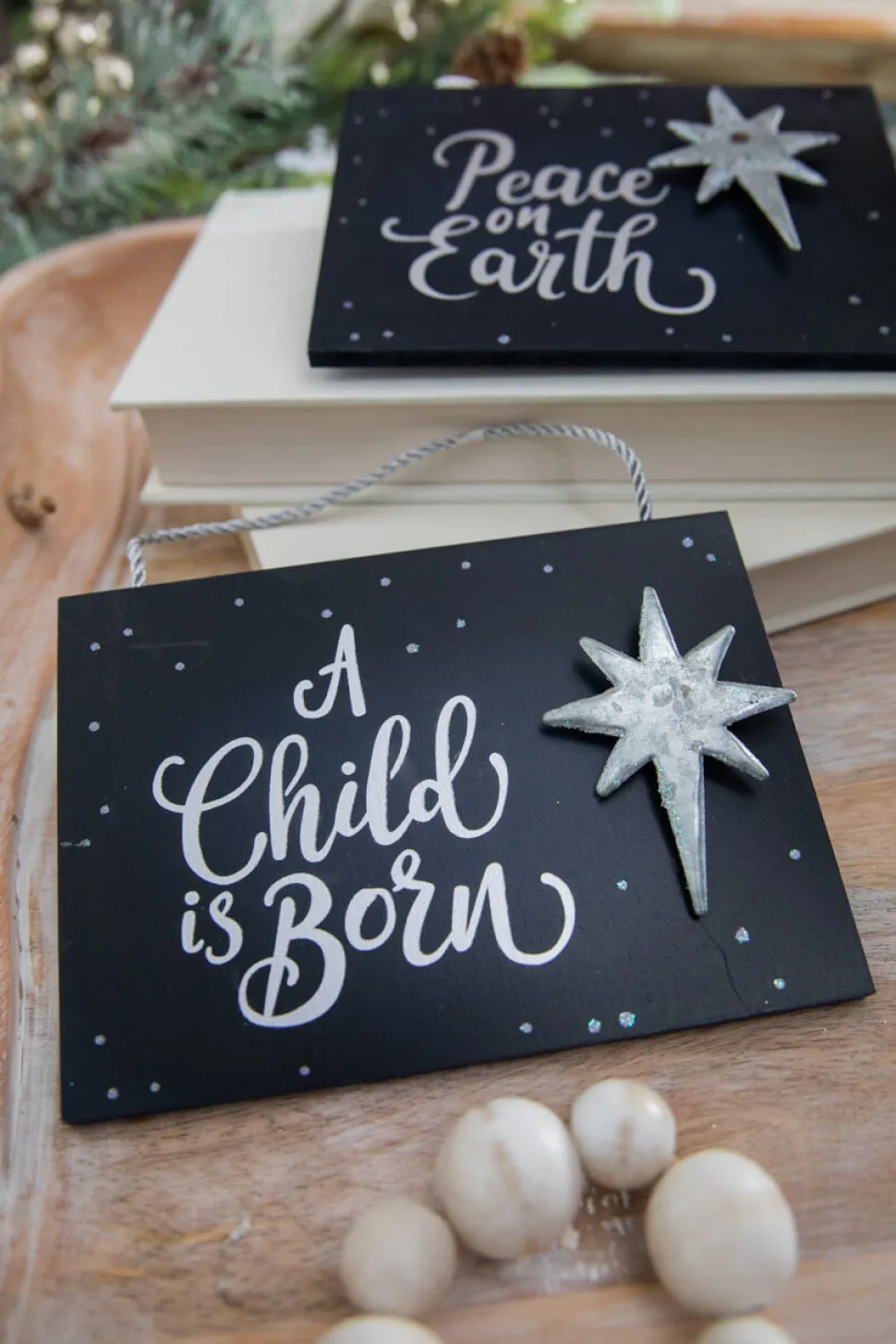 4.5" Navy Holy Night Plaque Ornament