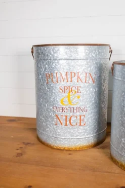 20” Nesting Galvanized Metal Pumpkin Spice Buckets - Set of 2