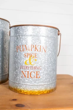 20” Nesting Galvanized Metal Pumpkin Spice Buckets - Set of 2