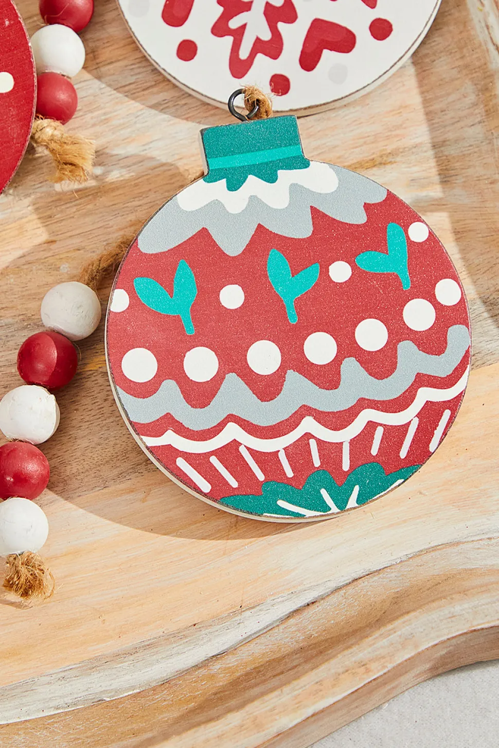 5” Nordic Pattern Wood Ornament