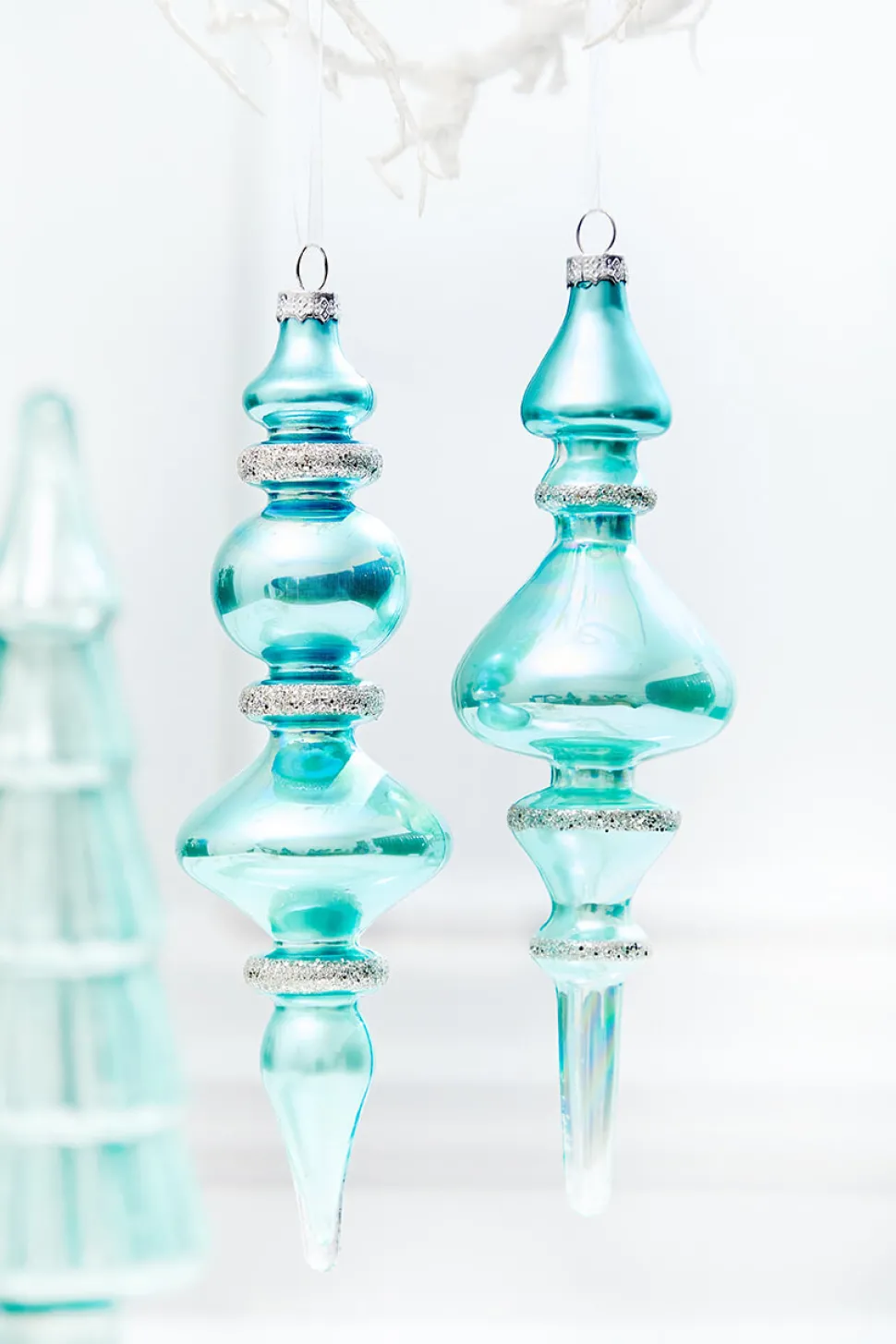 9.5" Northern Sky Blue Glass Finial Ornament