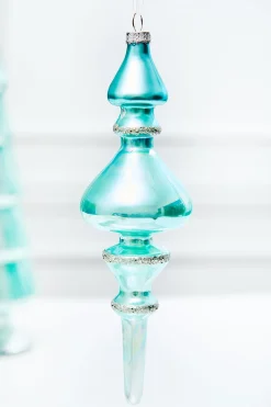 9.5" Northern Sky Blue Glass Finial Ornament