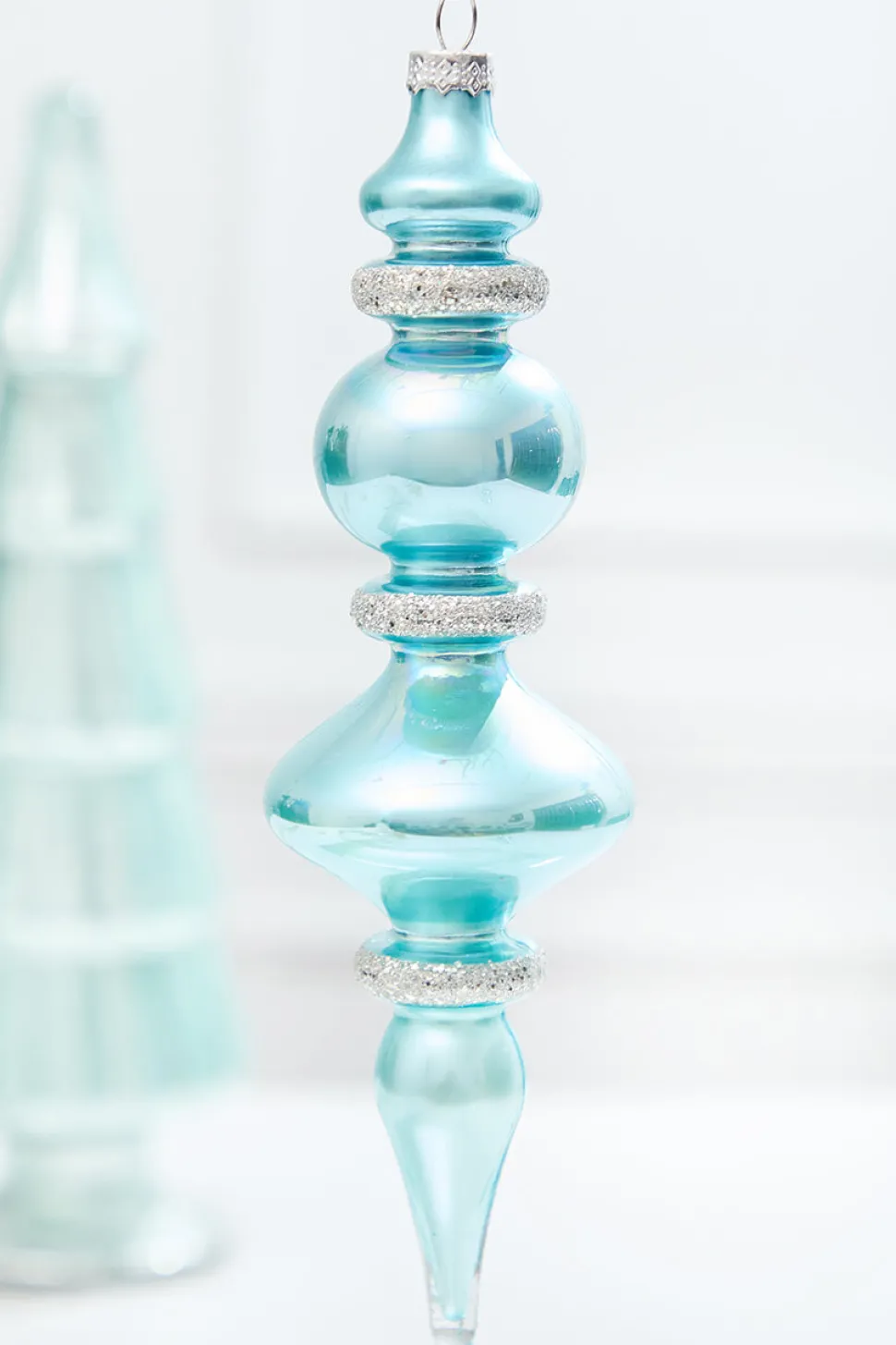 9.5" Northern Sky Blue Glass Finial Ornament