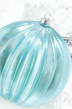 6.75" Northern Sky Blue Pleated Glass Ball Ornament