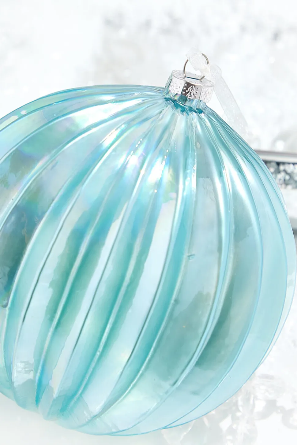 6.75" Northern Sky Blue Pleated Glass Ball Ornament