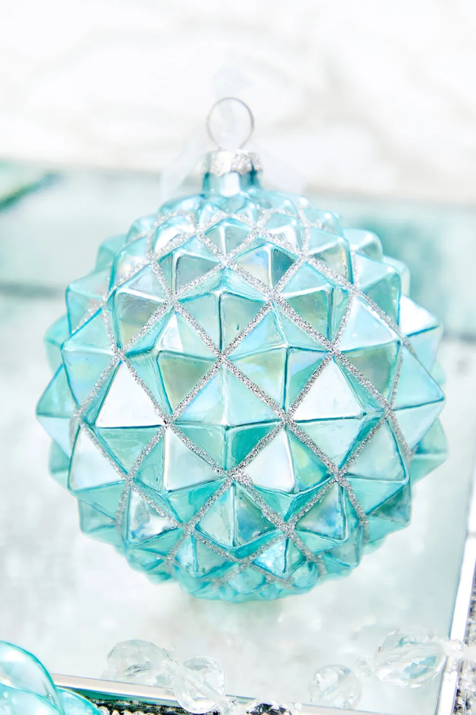 4" Northern Sky Blue Quilted Glass Ornament