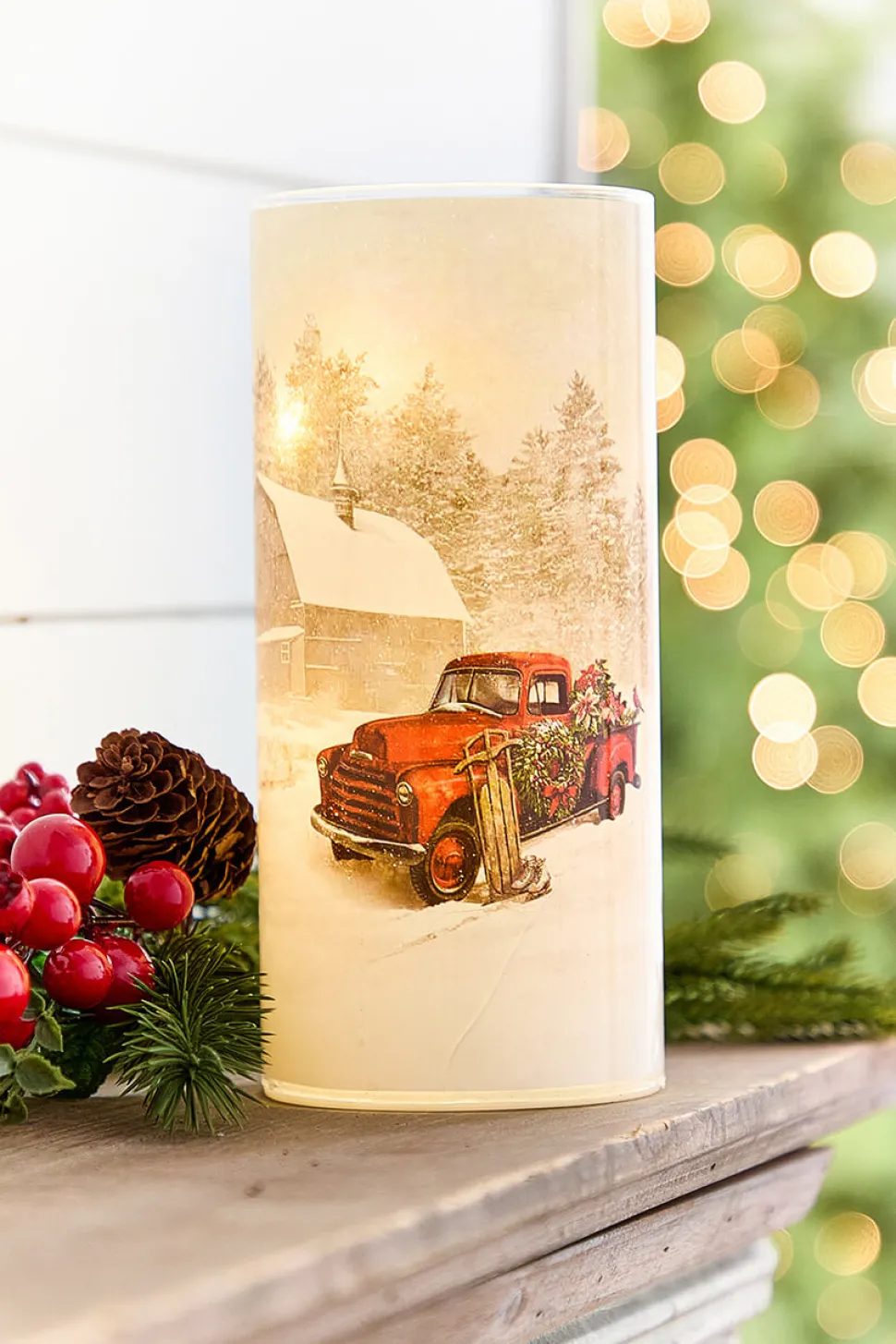 5.9" - 9.8" Nostalgic Christmas Glass Luminaries - Set of 3
