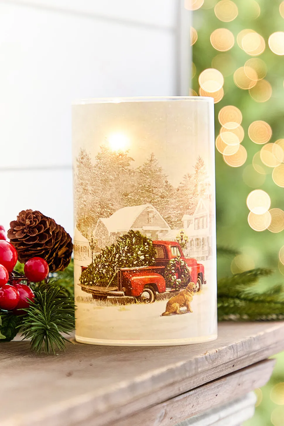 5.9" - 9.8" Nostalgic Christmas Glass Luminaries - Set of 3