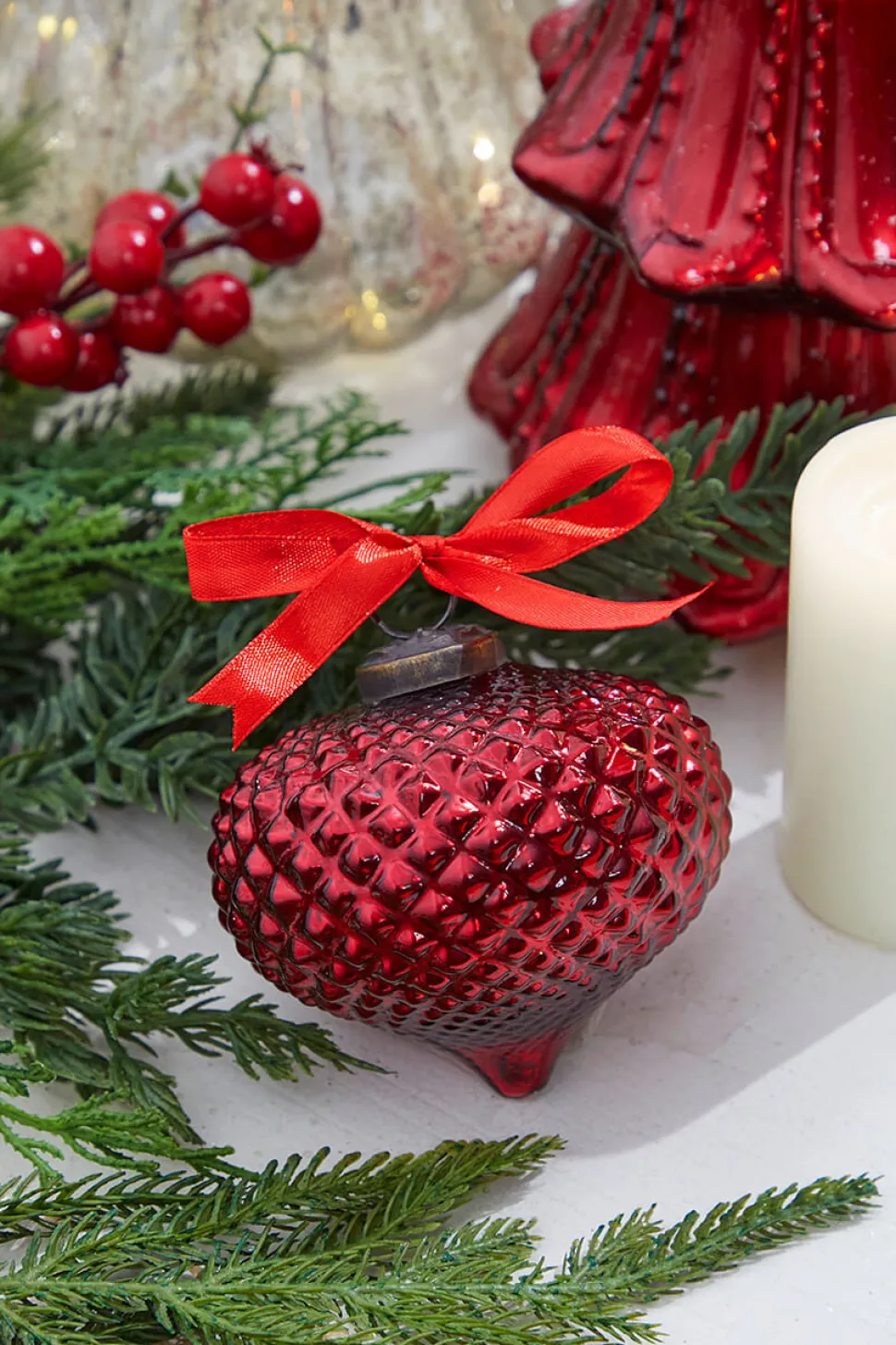 4" Onion Hobnail Ruby Glass Ornament