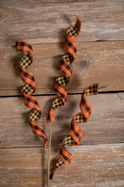 Orange & Black Double Sided Plaid Fall Spray