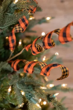 Orange & Black Double Sided Plaid Fall Spray