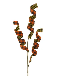 Orange & Black Double Sided Plaid Fall Spray