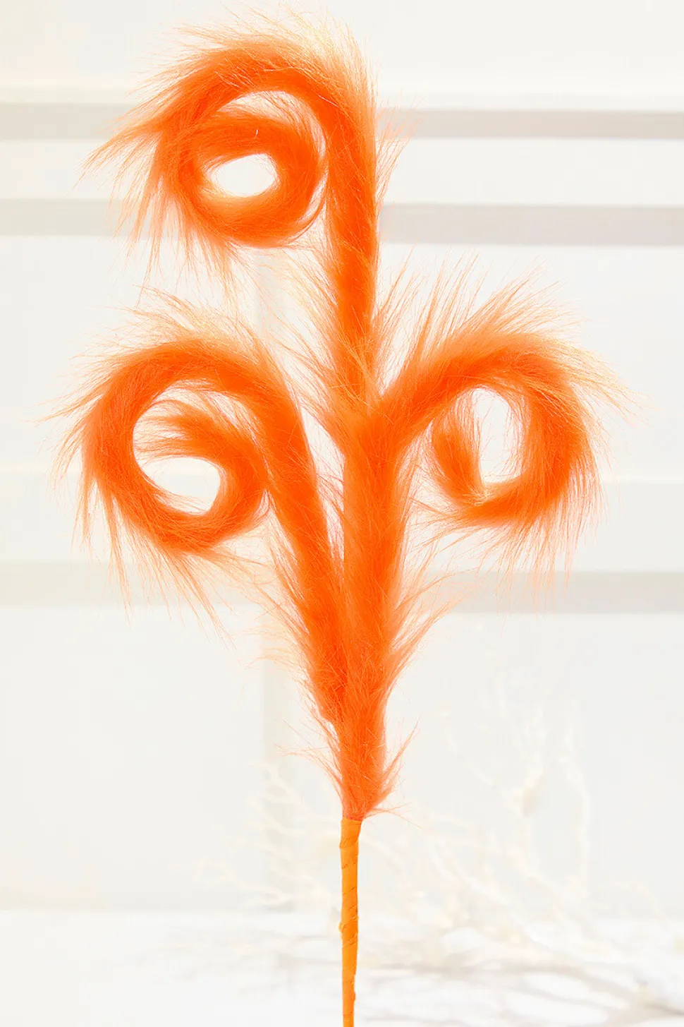 28" Orange Furry Spiral Curly Spray