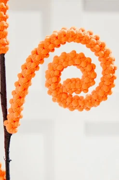 28" Orange Puff Chenille Spiral Curly Spray