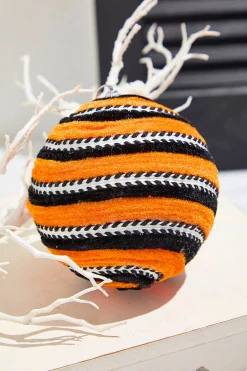 5" Orange Velvet Stripe Ball Ornament