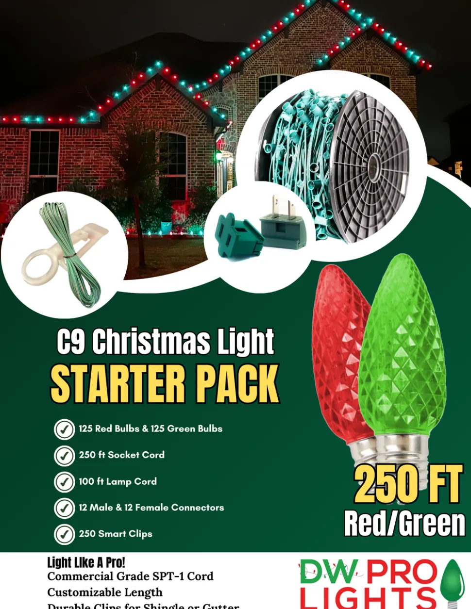 250' Outdoor Christmas Lighting Kit - Red/Green