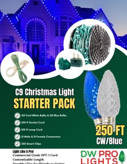 250' Outdoor Christmas Lighting Kit - Cool White/Blue