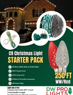 250' Outdoor Christmas Lighting Kit - Warm White/Red