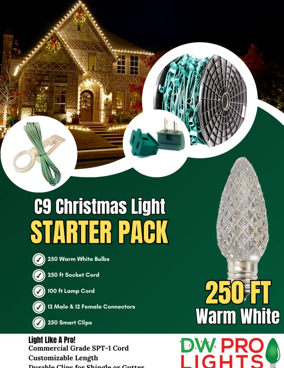 250' Outdoor Christmas Lighting Kit - Warm White