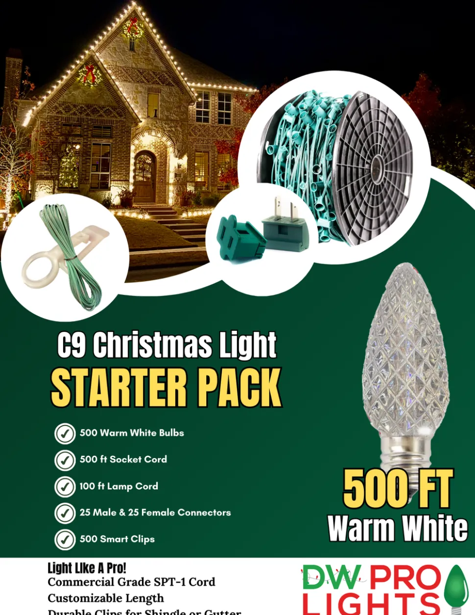 500' Outdoor Christmas Lighting Kit - Warm White