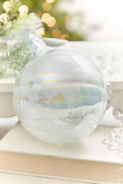 5" Pale Blue Iridescent Glass Ball Ornament