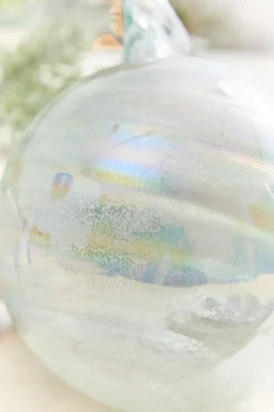 5" Pale Blue Iridescent Glass Ball Ornament