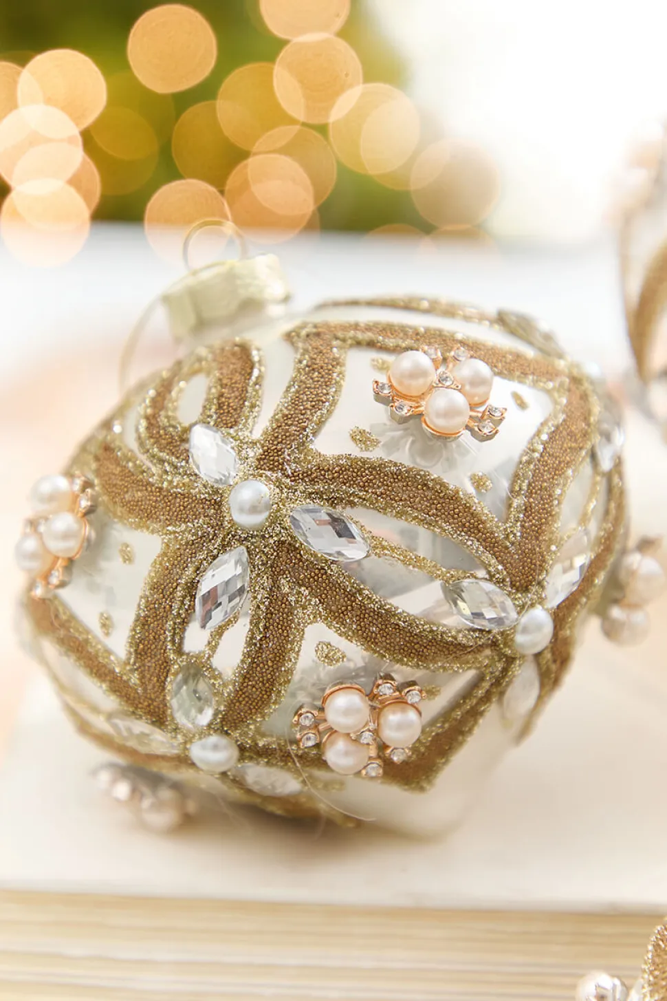4" - 6" Pearl & Jewel Embellished Glass Ornament