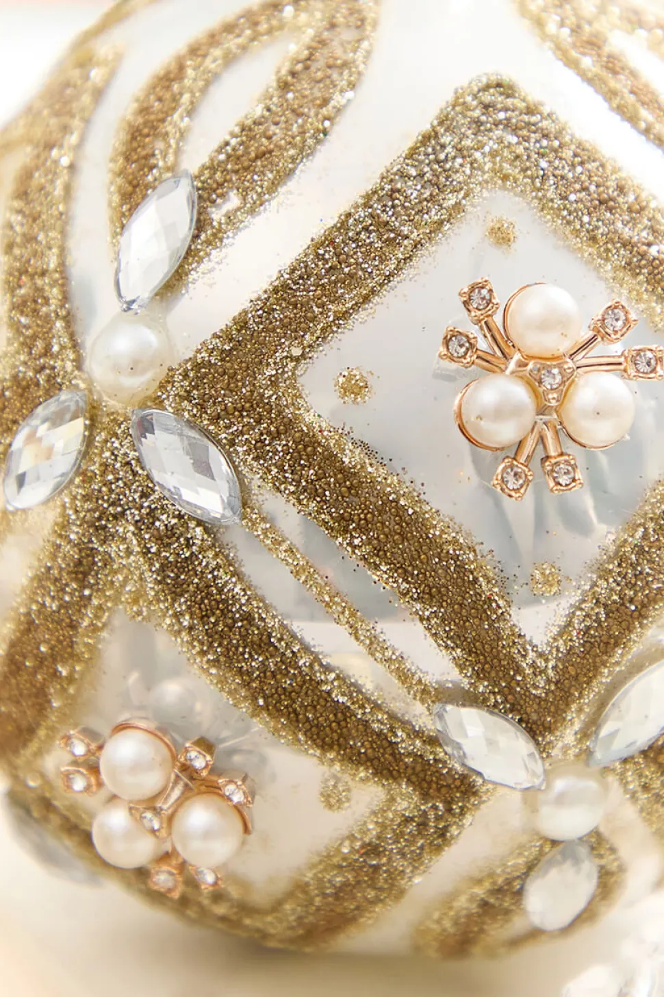 4" - 6" Pearl & Jewel Embellished Glass Ornament
