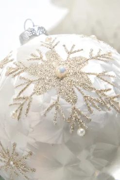 5" Pearl Snowflake Glass Ball Ornament