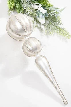 16" Pearl with Rhinestones Glass Finial Ornament