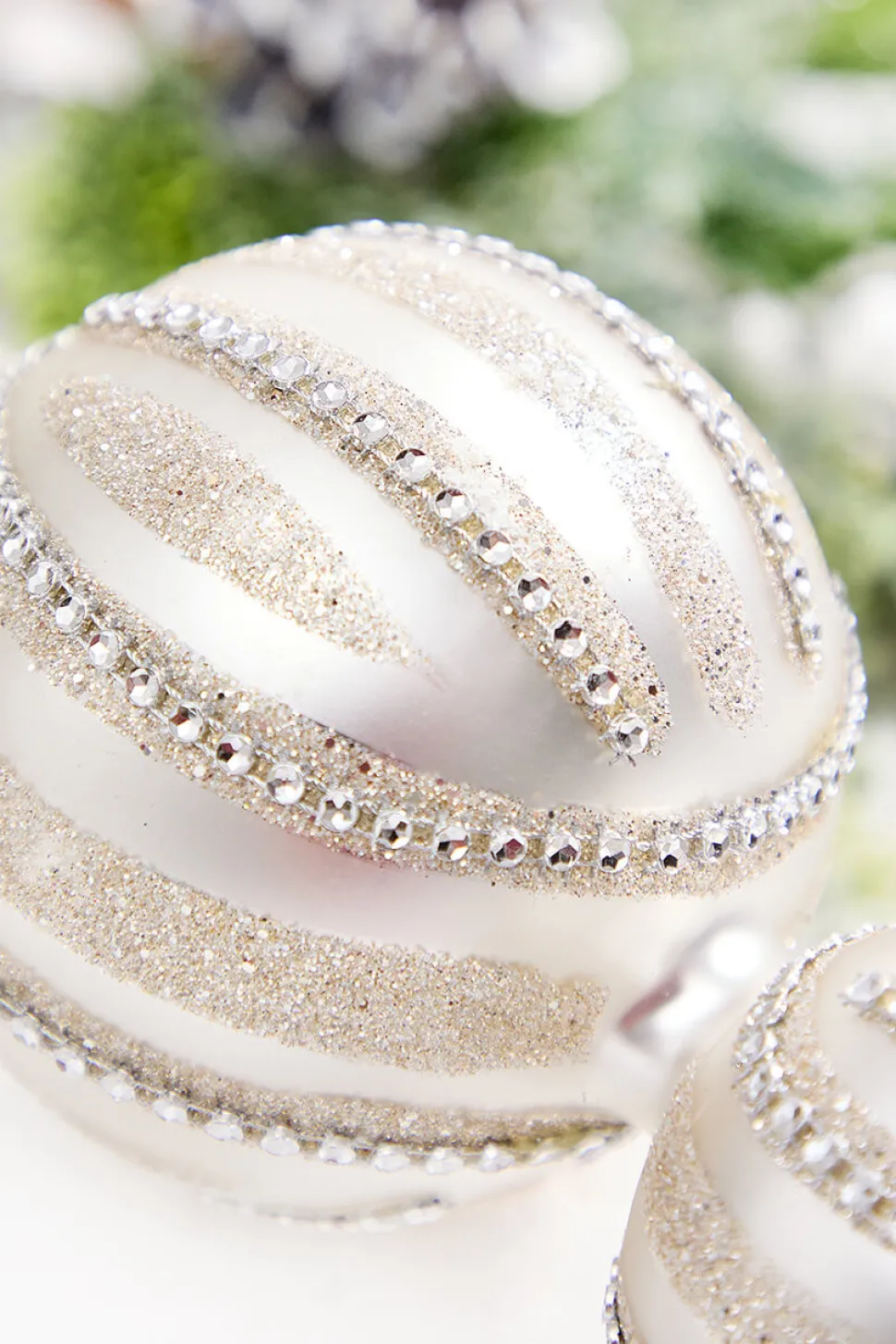 16" Pearl with Rhinestones Glass Finial Ornament