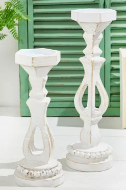 13"-16” Pillar Wood Candle Holder Set