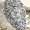 11" Pinecone Ornament with Jewel - Platinum